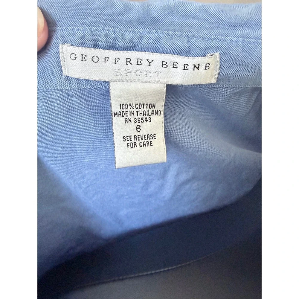Geoffrey Beene Sport Sleeveless Shirt Womens 6 Blue Cotton Button Down - Picture 4 of 6